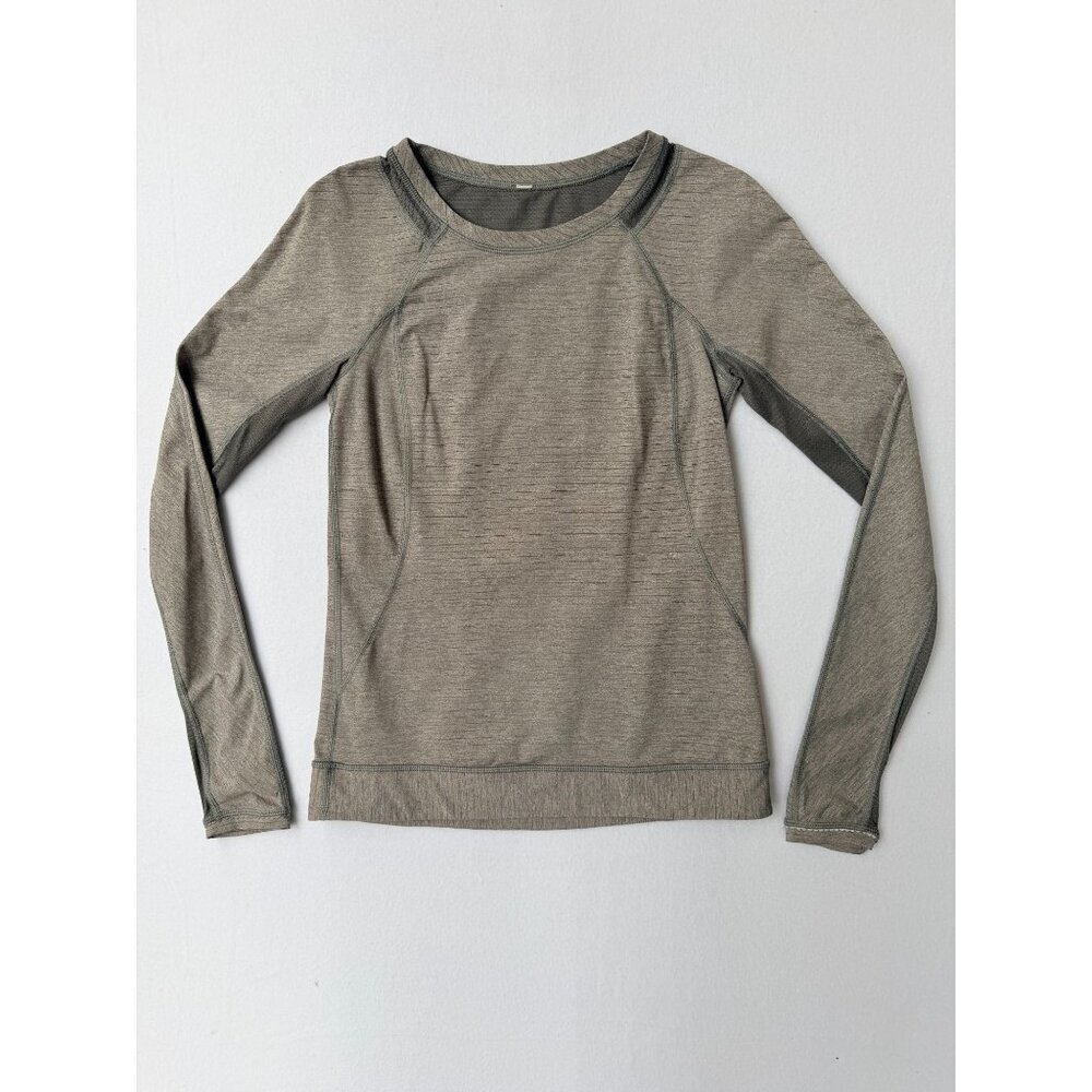Lululemon Gray Long Sleeve Crew Neck Top Size 4 Lightweight Mesh Back Panels